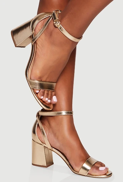 Block Heel Open Toe Sandals with Buckles