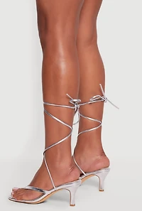 Trendy Faux Leather Thong Lace Up Heels