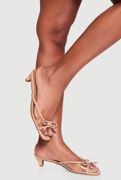 Womens Bow Detail Open Toe Kitten Heel Sandals, Beige, Size 6