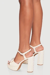 Rhinestone Bow Detail Faux Pearl Studded Platform Heels