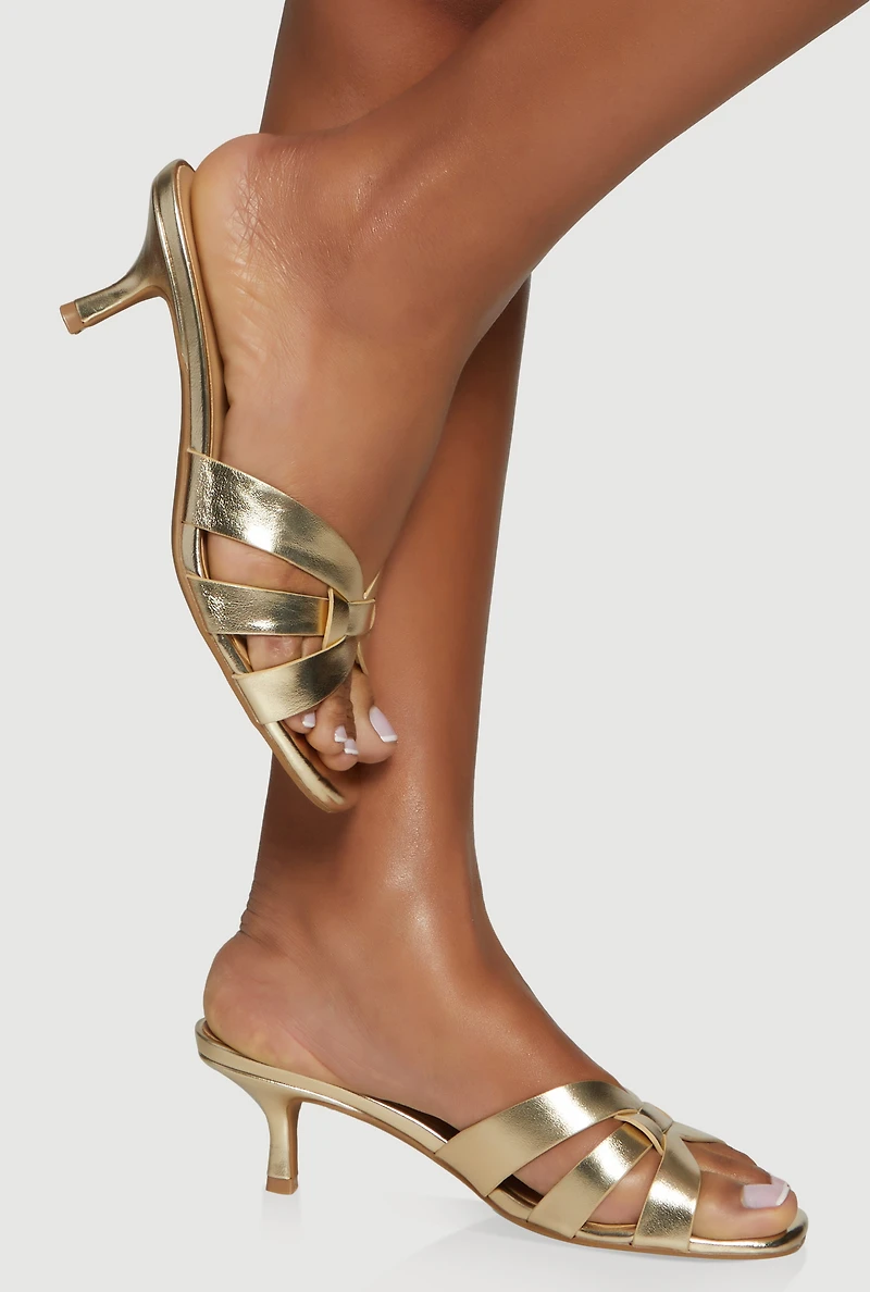 Woven Band Open Toe Mid Heel Sandals