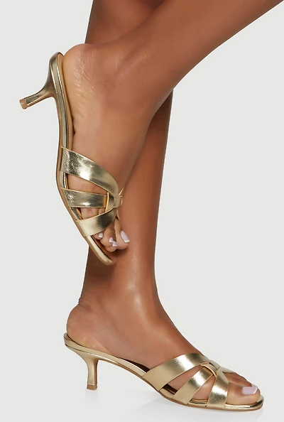 Woven Band Open Toe Mid Heel Sandals