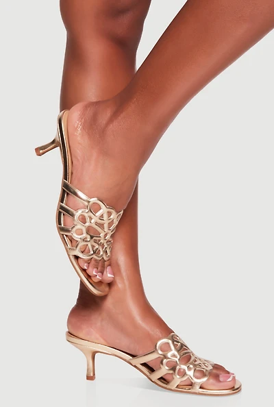 Cutout Band Kitten Heel Slide Sandals