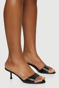 Faux Leather Open Toe Spool Heel Mules