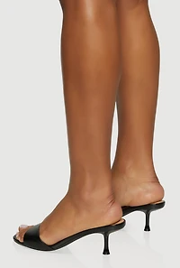 Faux Leather Open Toe Spool Heel Mules