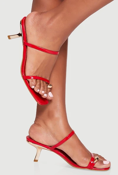 Metallic Toe Loop Mid Heel Sandals