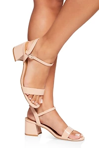 Buckle Strap Mid Block Heel Sandals