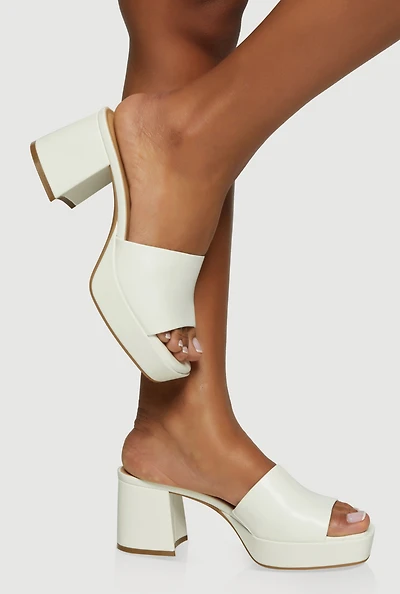 Open Toe Platform Block Heel Mules