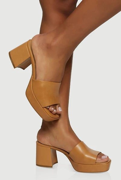Open Toe Platform Block Heel Mules