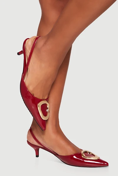 Metallic Pendant Slingback Kitten Heel Pumps