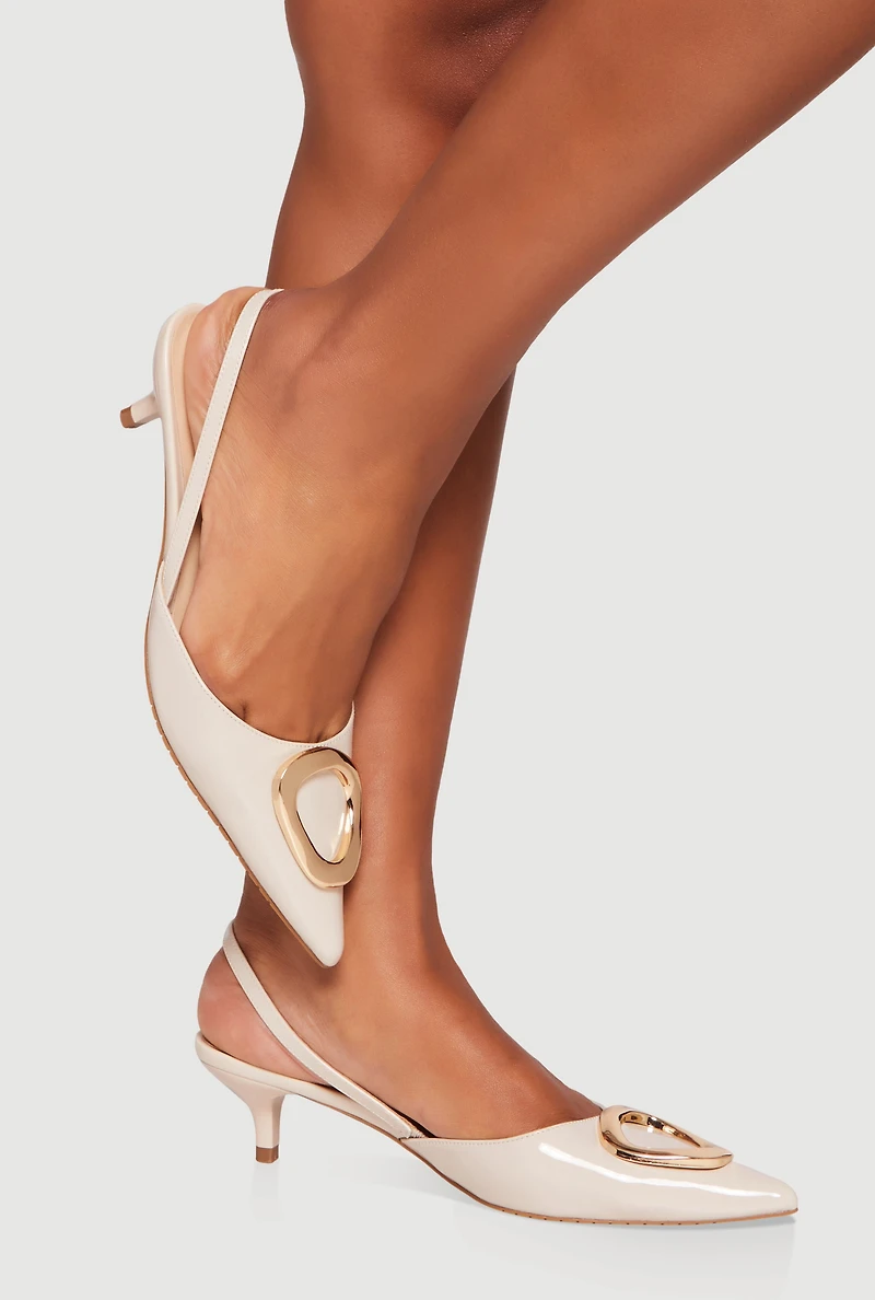 Womens Metallic Pendant Slingback Kitten Heel Pumps,