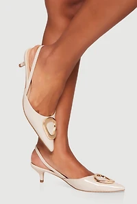 Womens Metallic Pendant Slingback Kitten Heel Pumps,