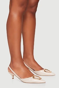 Womens Metallic Pendant Slingback Kitten Heel Pumps,