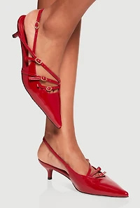 Womens Strappy Buckle Slingback Kitten Heels, Red,