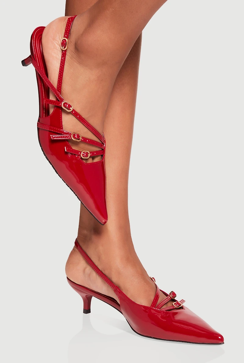 Strappy Buckle Slingback Kitten Heels