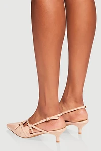Womens Strappy Buckle Slingback Kitten Heels, Beige, Size 9