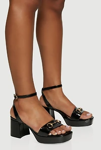 Faux Leather Horsebit Detail Ankle Strap Heels