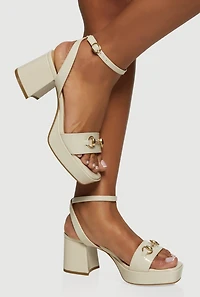 Faux Leather Horsebit Detail Ankle Strap Heels