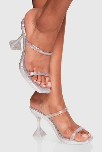 Womens Double Jelly Band Spool Heel Sandals,