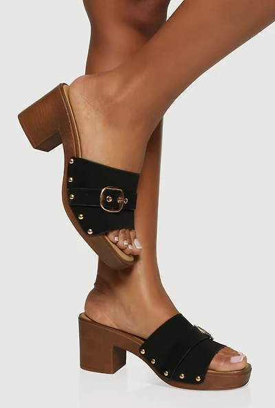 Buckle Detail Single Band Platform Heels