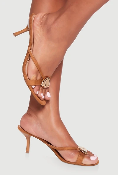 Womens Metallic Detail Open Toe Mid Heel Mules,