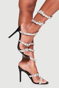 Rhinestone Floral Butterfly Spiral Wrap Around Heels