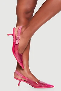 Rhinestone Bow Strap Slingback Kitten Heels