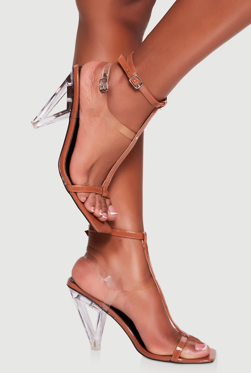 Cut Out Cone Heel Strappy Sandals