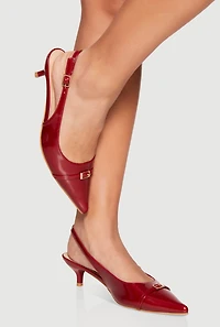 Womens Buckle Sling Back Kitten Heels, Red,