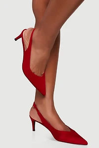 Womens Slingback Pointed Toe Mid Heels, Red,