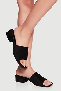 Open Toe Low Block Heel Slide Sandals