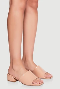 Open Toe Low Block Heel Slide Sandals