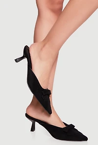 Pointy Toe Mid Heel Mules with Bow Detail