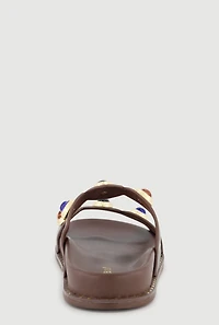 Metallic Gemstone Pendant Double Band Footbed Sandals