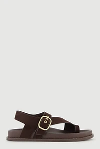 Metallic Buckle Faux Suede Toe Loop Sandals