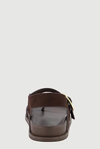 Metallic Buckle Faux Suede Toe Loop Sandals