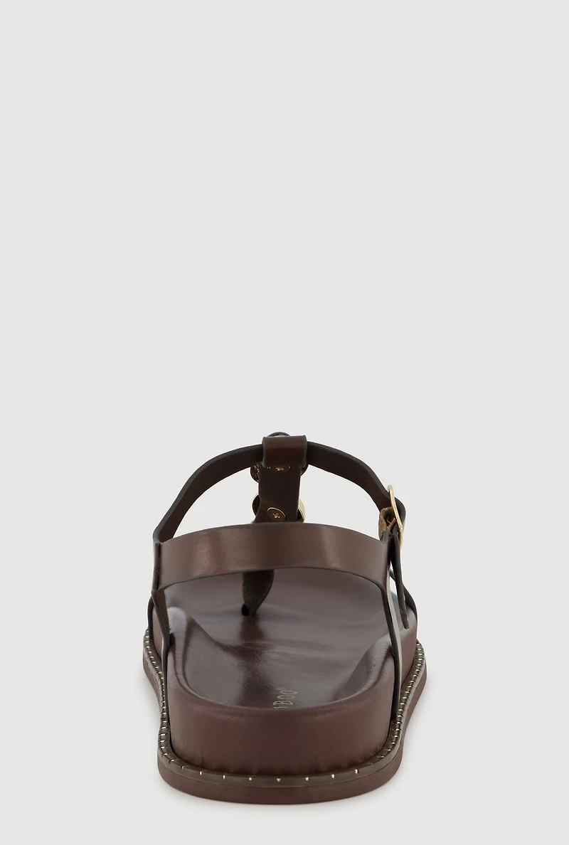 Faux Leather Gemstone Embellished Footbed Sandals