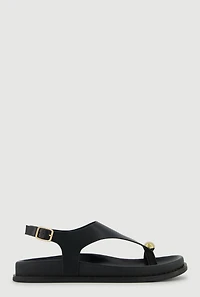 Metallic Toe Loop Ankle Strap Sandals