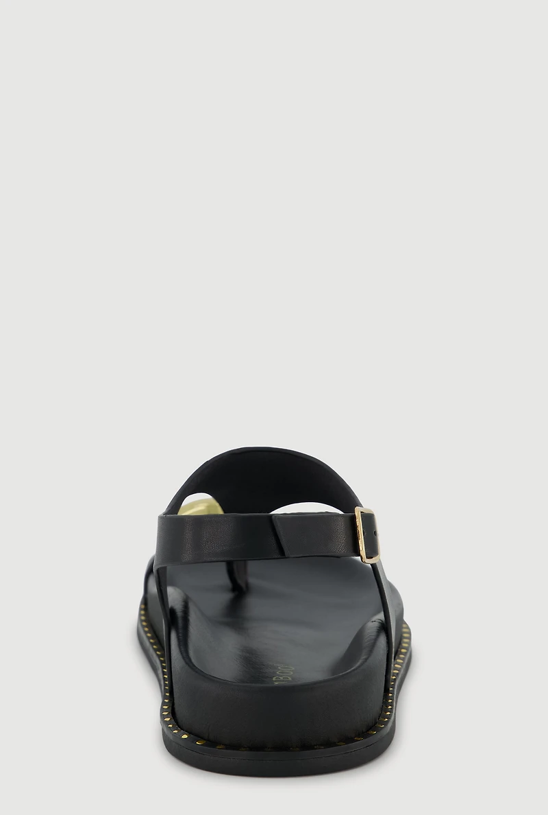 Metallic Toe Loop Ankle Strap Sandals