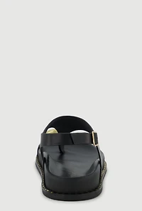 Metallic Toe Loop Ankle Strap Sandals