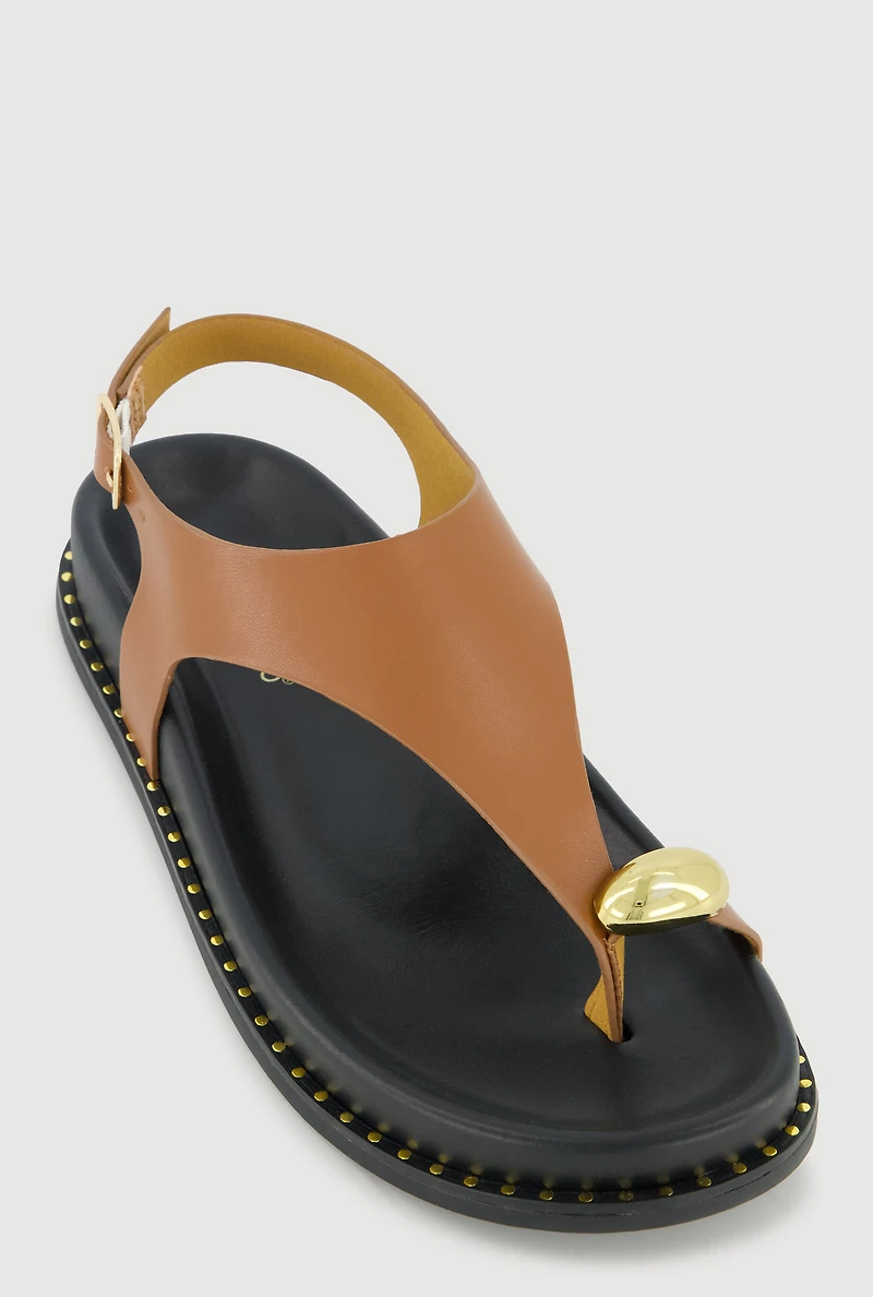 Metallic Toe Loop Ankle Strap Sandals