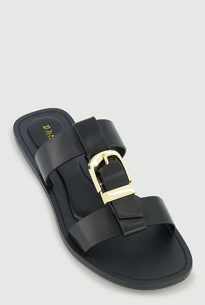 Metallic Buckle Open Toe Slide Sandals