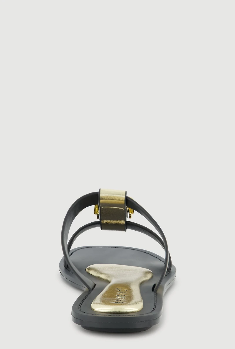 Metallic Buckle Open Toe Slide Sandals