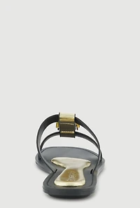 Metallic Buckle Open Toe Slide Sandals