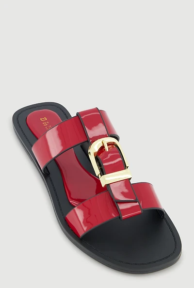 Metallic Buckle Open Toe Slide Sandals