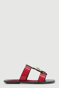 Metallic Buckle Open Toe Slide Sandals
