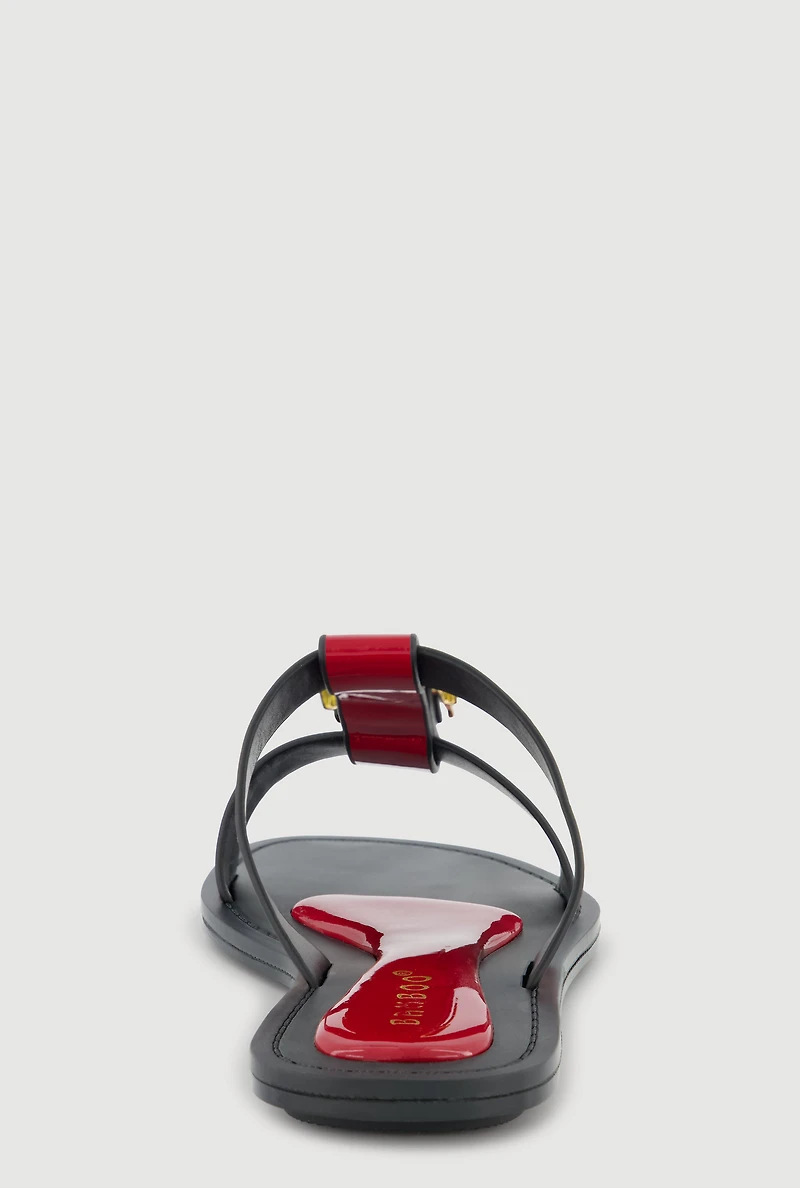 Metallic Buckle Open Toe Slide Sandals