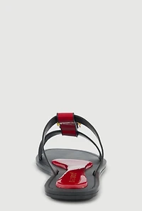 Metallic Buckle Open Toe Slide Sandals