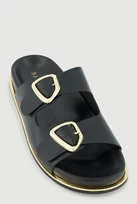 Metallic Double Buckle Slide Sandals