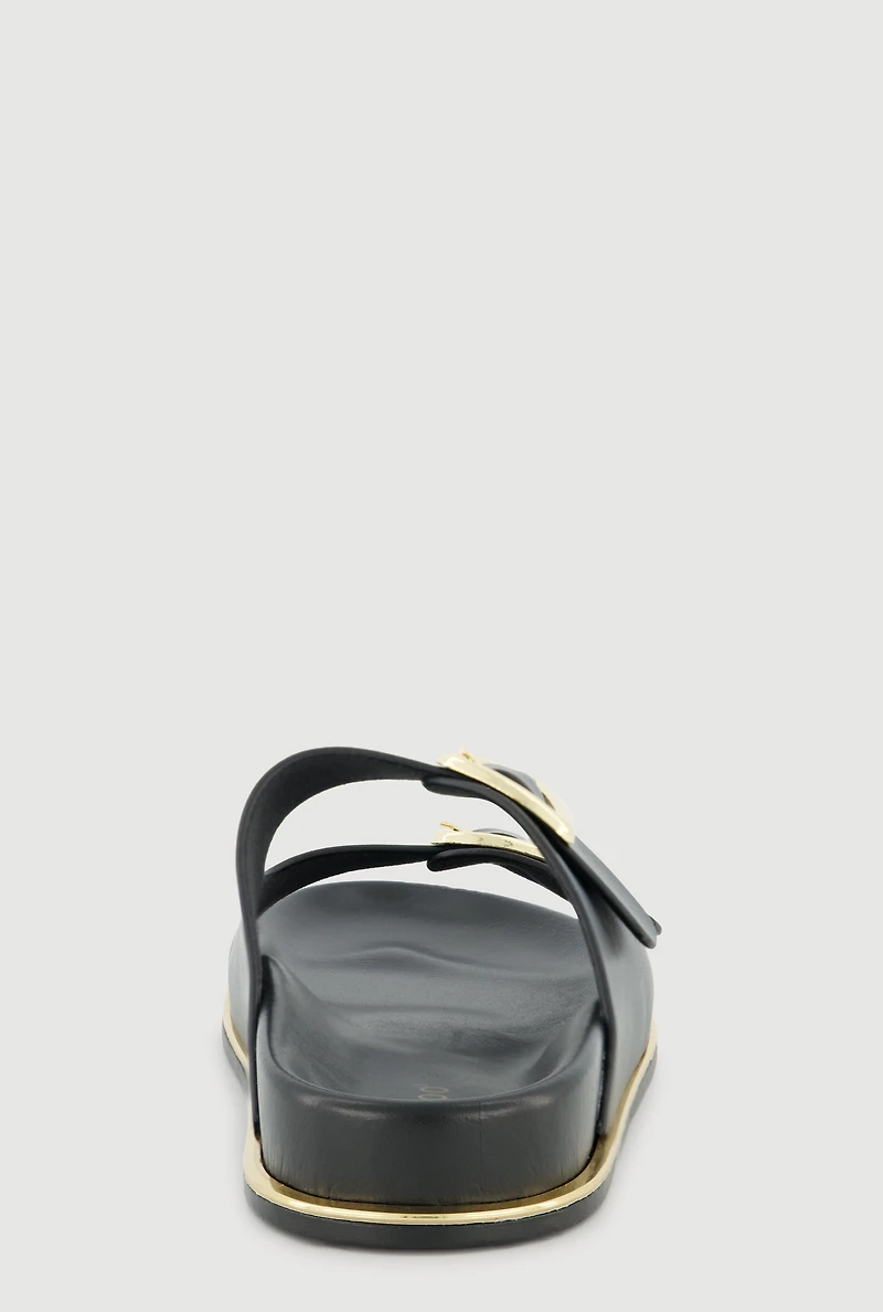 Metallic Double Buckle Slide Sandals